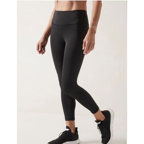 Athleta Mid Rise‎ Tights Small Drawstring Waist Active Skinny Ankle Black 819691 - Picture 1 of 5
